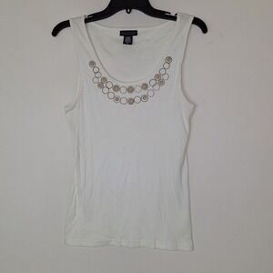 Vintage Y2K McBling Quiet Luxury Apostrophe Cream Geometric Circle Tank Top L